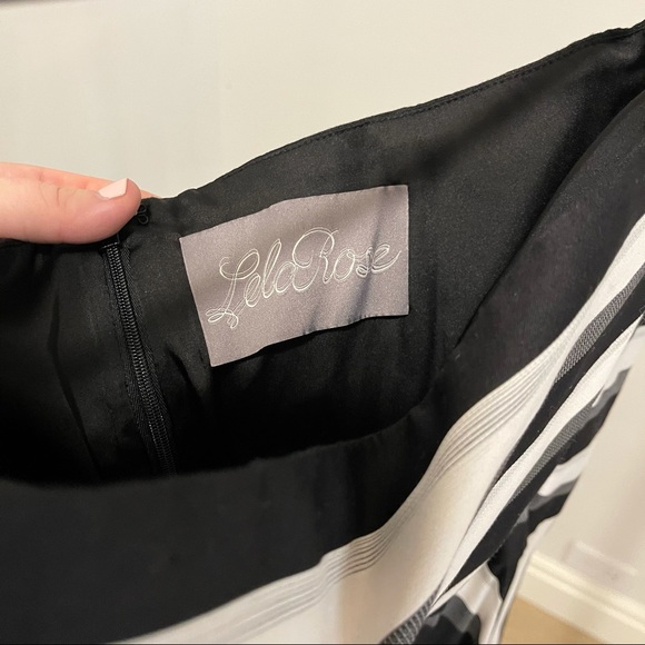 lela rose off the shoulder black and white stripe midi dress - Picture 7 of 13